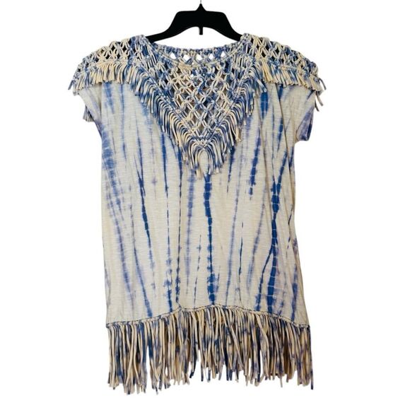 ANTHROPOLOGIE Pepin Macrame Tie Dye Fringe Top Size Medium